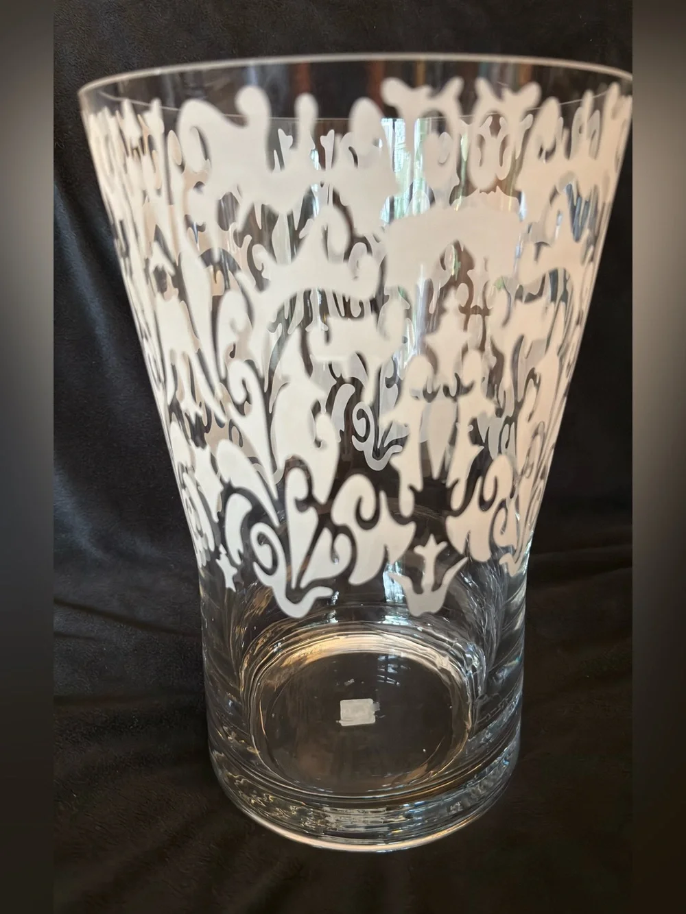 PartyLite Clear Glass Vase with Etched Floral Motif